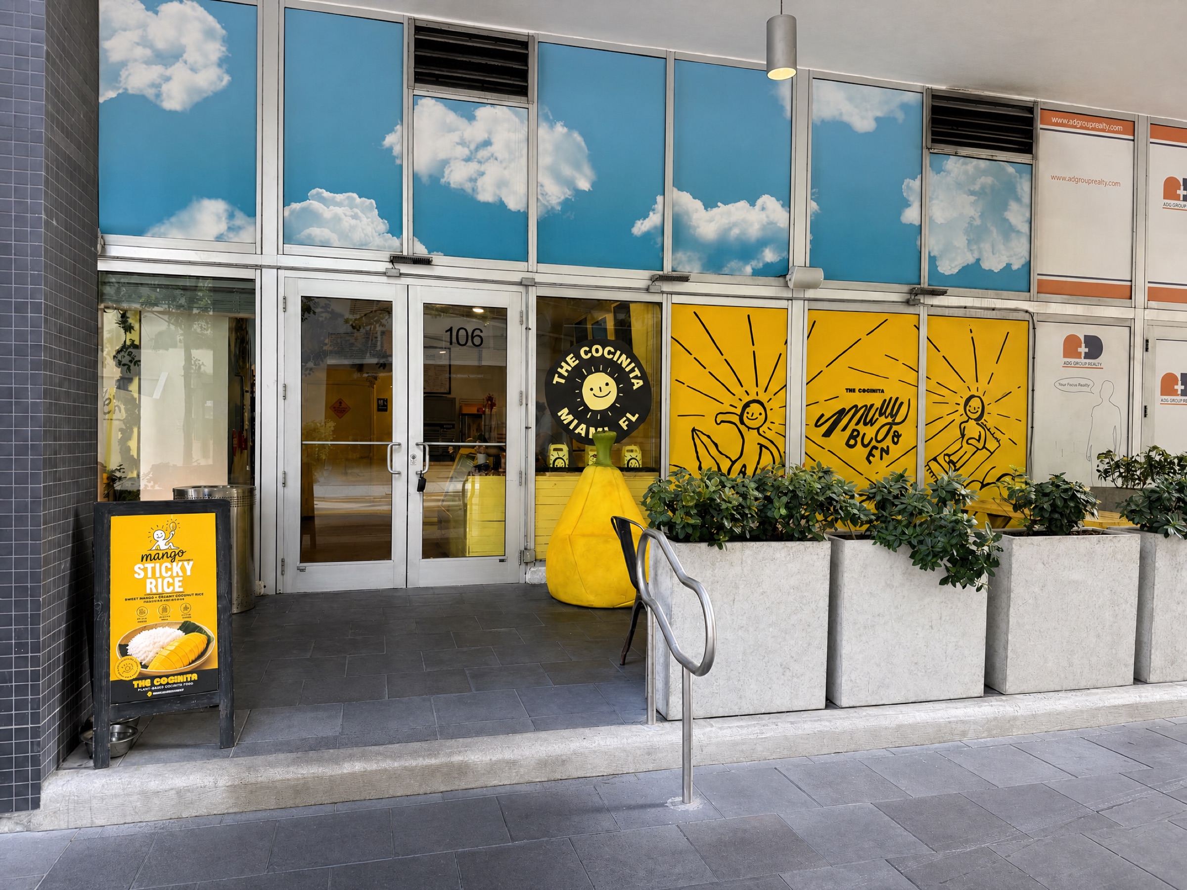 Main entrance of the restaurant space in daylight, The Cocinita Miami, Brickell